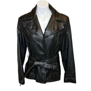 Wilson’s Leather Maxima vintage black leather belted button up jacket size L